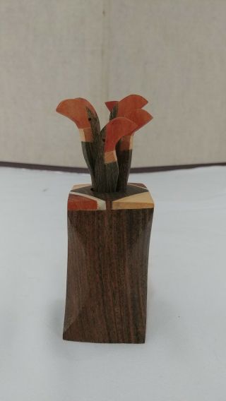 Vintage Art Deco Tucan Wood Bird Cocktail Picks & Wood Holder Set