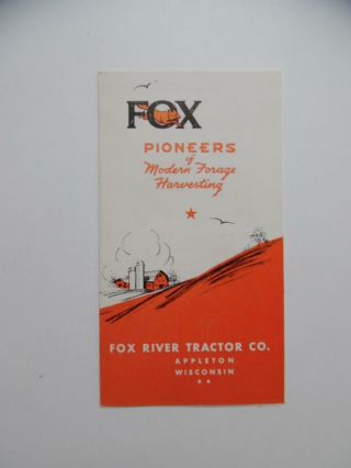 C.  1950 Fox River Tractor Co Forage Master Crop Blower Brochure Appleton Vintage