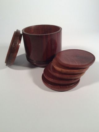 Vintage - Wood Coasters With Container - 5 Piece - Cherry Wood?