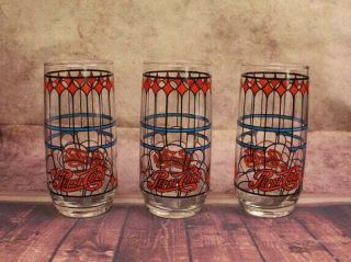 Vintage Pepsi Cola Drinking Glasses Tiffany Style Stained Glass 1970 
