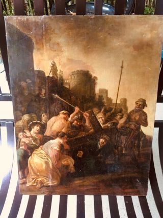Saint Aubin Gabriel Jacques De 1700’s Christ Cross Old Master Oil Painting Panel 2