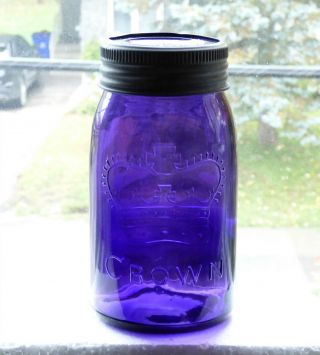 Antique Quart Size Canadian Crown Deep Purple Fruit Canning Jar