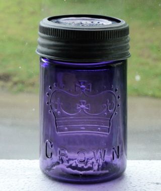 Antique Pint Size Canadian Crown Deep Purple Fruit Canning Jar