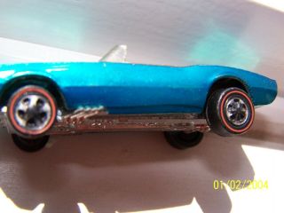 Custom Firebird Redline Hot Wheels 1968 Aqua / Brown with Pin Badge Hood Opens 6