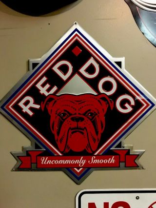 Vtg Red Dog Beer Tin Sign Uncommonly Smooth English Bulldog Alcohol Promo 23.  5”