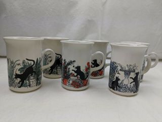 Black Cat Mugs Set 6 Decorative Coffee Cups Churchill China England