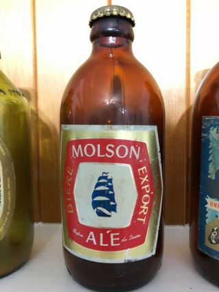 Vintage Collectible Glass Beer Bottles Pilsner Union Made Canadian Molson Skal 3