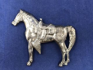 Large Vintage Sterling Silver Detailed Show Horse Equestrian Brooch - 18.  8 Grams