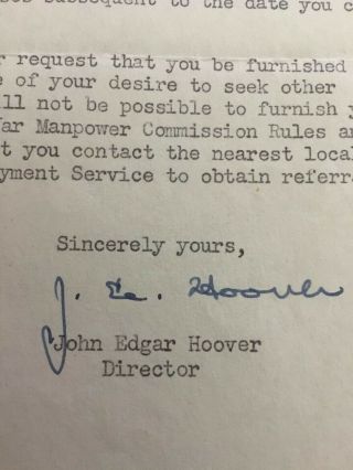 J.  Edgar Hoover Signed Letter (1945) 1st FBI Director 2