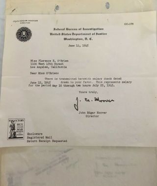 J.  Edgar Hoover Signed Letter (1945) 1st FBI Director 3