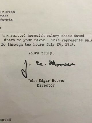 J.  Edgar Hoover Signed Letter (1945) 1st FBI Director 4