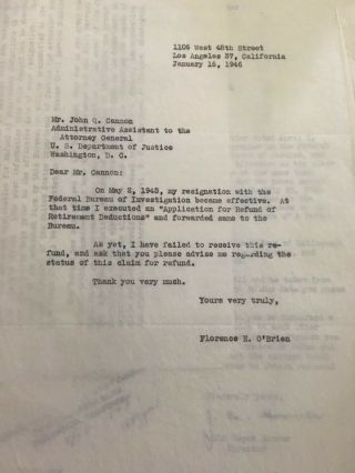 J.  Edgar Hoover Signed Letter (1945) 1st FBI Director 7
