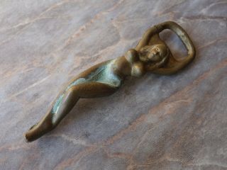 Vtg Old Figural Art Deco Naked/nude Lady Girl Solid Brass Bottle Beer Bar Opener