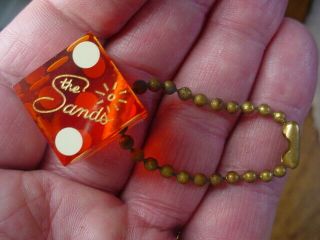 Vintage Las Vegas Casino & Hotel Sands Red Dice Key Chain Souvenir