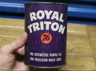 Vintage Royal Triton 1 Quart Tin Metal Oil Can Union 76 Advertising California