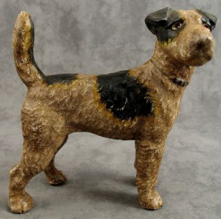 Airedale Wire Haired Fox Terrier Dog Cast Iron Heavy Doorstop Bank Statue