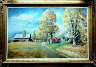 H D Becker Signed Oil Painting Autumn Countryside Fine Landscape,  Large