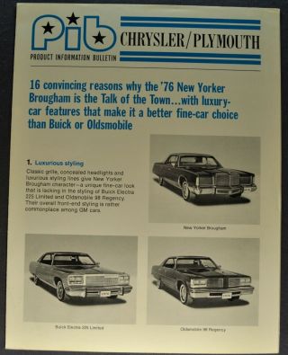 1976 Chrysler Yorker Salesman Training Bulletin Brochure