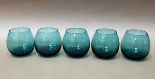 Set Of Five Vintage Retro Blue Glass Tumblers Drinking Glasses 1960s