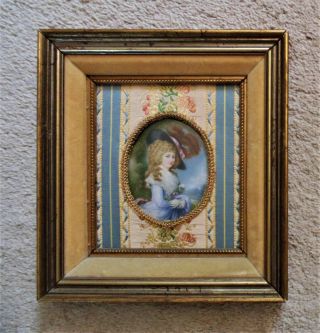 Antique French Miniature Portrait Of Marie Antoinette Watercolor Painting Signed