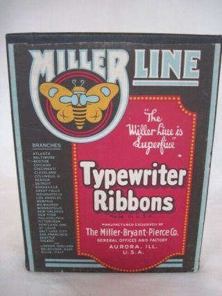 Vintage Miller Line Typewriter Ribbon Box With 12 Empty Tins