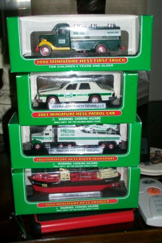 4 Hess Miniature Mini Trucks 2000 First,  2001 Racer,  2002 Voyager,  2003 Patrol