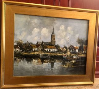 Antique 19th Century Dutch Oil Painting Signed Gilt Frame 2