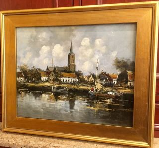 Antique 19th Century Dutch Oil Painting Signed Gilt Frame 3