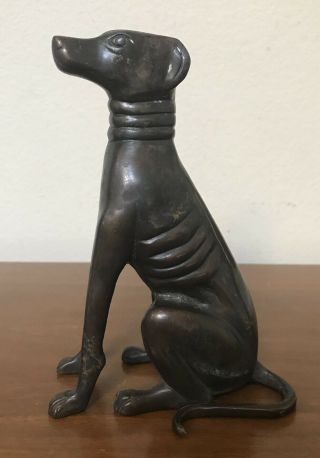Vintage Bronze Sitting Greyhound Whippet Dog Statue Figurine 7”