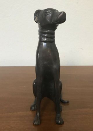 Vintage Bronze Sitting Greyhound Whippet Dog Statue Figurine 7” 3