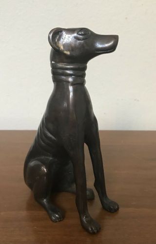 Vintage Bronze Sitting Greyhound Whippet Dog Statue Figurine 7” 4