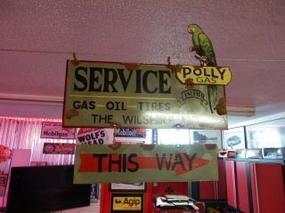 Antique Style Porcelain Look Polly Gas Dealer Service Gas Pump 2 Piece Sign Set