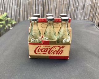 Vintage Coca - Cola Mini Coke Glass Bottle Metal Cap 2 1/2 " 6 Pack Holder