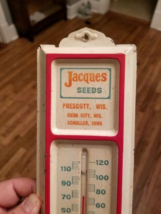 Vintage Jacques Seeds Advertising Thermometer Metal Sign Prescott Wisconsin Iowa 2