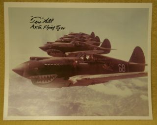 Tex Hill Signed Avg " Flying Tigers " Ace Pilot B&w 8x10 Photo Kodak Paper