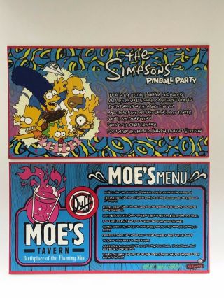 The Simpsons Pinball Party Stern Pinball Apron Instruction Cards