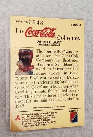 1996 Series 4 Coca Cola Gold Collector Card - Sprite Boy 0848 - Shipping❤ Coke 2