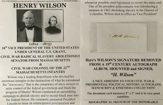 Civil War Colonel 22nd Ma Infantry Vice President Senator Ma Autograph Signed