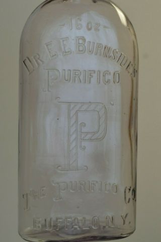 Dr.  E.  E.  Burnsides Purifico Buffalo N.  Y.  16oz 1880s Glass Bottle
