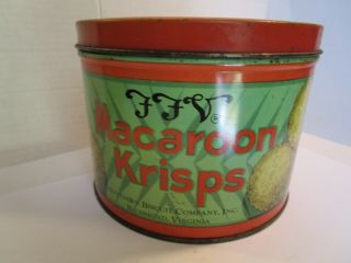 Vintage FFV Macaroon Krisps Tin Box Cookie Tea Biscuit Southern Biscuit Company 2