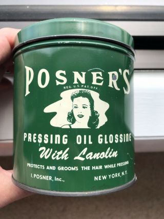 Vintage Posner’s Pressing Oil Glossine Hair Tin York