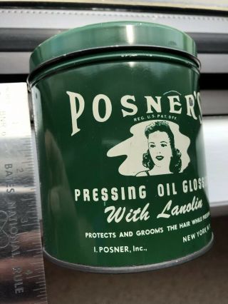 Vintage Posner’s Pressing Oil Glossine Hair Tin York 5