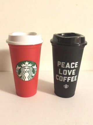 Starbucks Red & Black Reusable Grande Cups Limited Edition With Lids