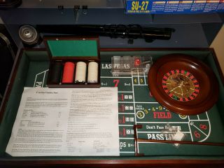 Wooden Gaming Board w/Roulette,  Blackjack,  Craps,  Poker 4
