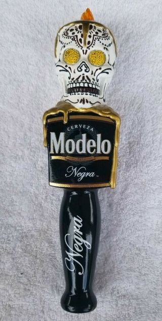 Modelo Negra Cerveza Beer Tap Handle Skull Day Of The Dead Ex Cond