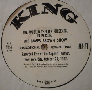 James Brown - Live At The Apollo - Orig.  White Label Promo King Lp 826