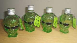 4 Outer Space Alien Skull Head Empty Vodka Mini Bottle 50ml & Metal Cap & Tag