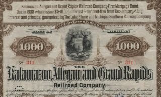 $1m Bd - Kalamazoo,  Allegan & Grand Rapids Rr 1888 Mi S/p Jeptha Homer Wade