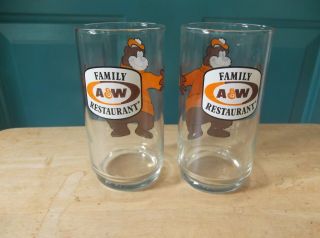 Two Vintage A & W Family Restaurant 5 3/4 - inch Drinking Glasses with Bear 3
