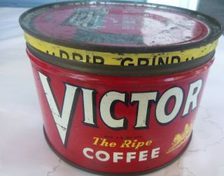 Vintage Victor Coffee 1 Lb Keywind Tin Can Martin Hall Co Boston Right Lid
